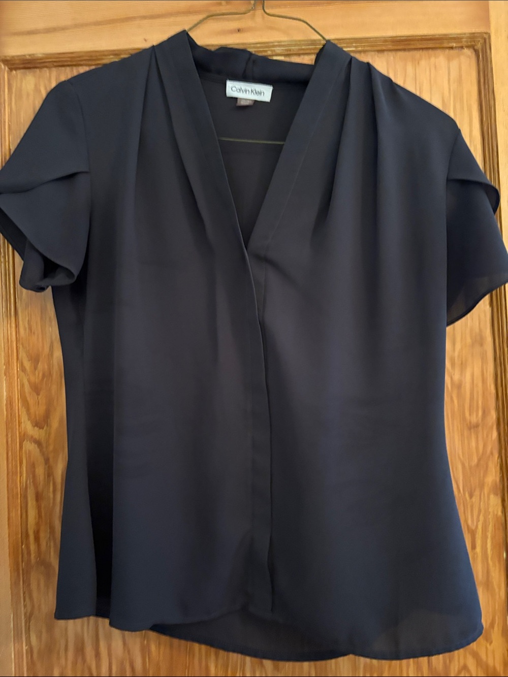 Calvin Klein Navy V-Neck Short Sleeve Blouse